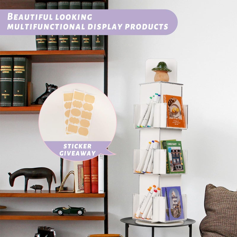 Natheeph Rotating Display Stand Greeting Card Display Wooden Display Rack with Two Card Sticker for Greeting Card Vendor Coffee Bag 3 Tier Tabletop Display Stand (White) - Image 3